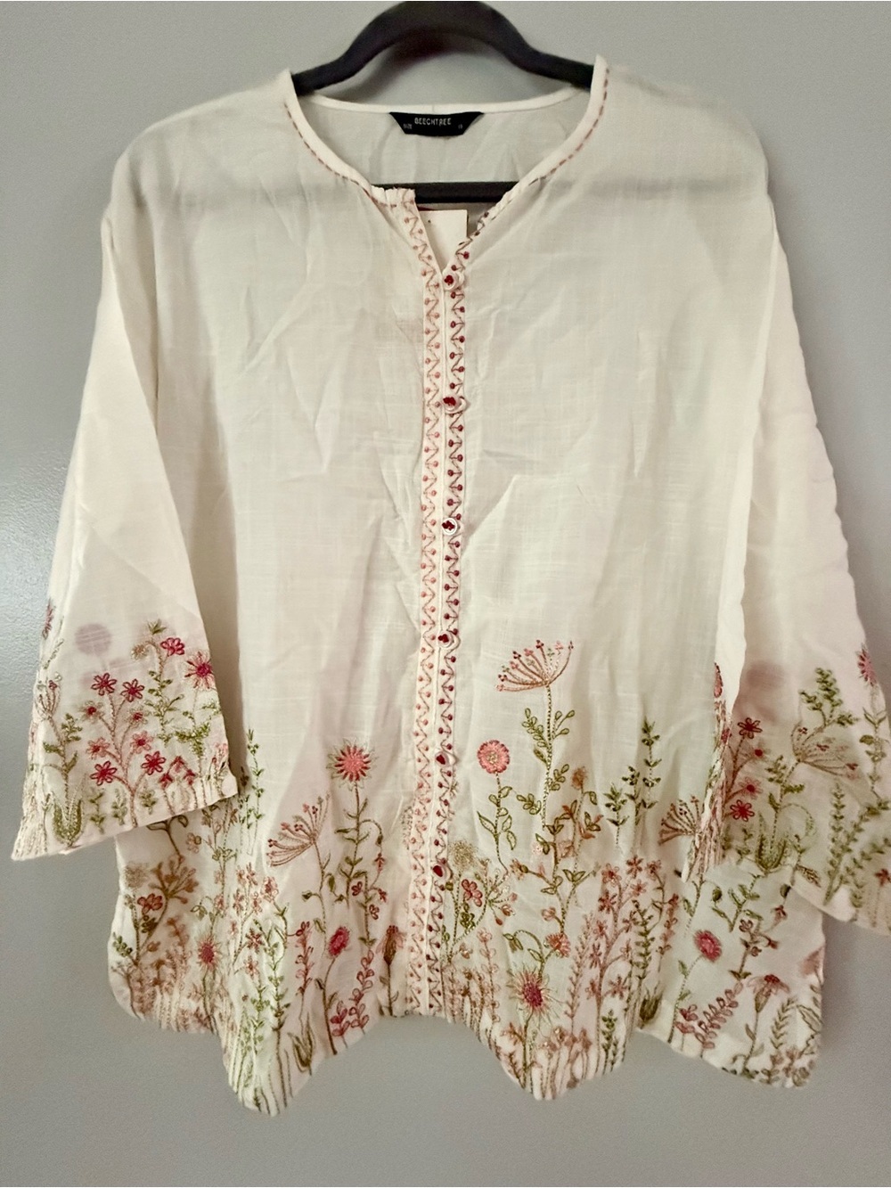 NWT Beechtree Oversized Embroidered Tunic Blouse Kurti Off-White M